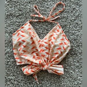 Kortni Jeane Women's Halter Tie Bikini Swim Top in Peach Chevron Size Medium